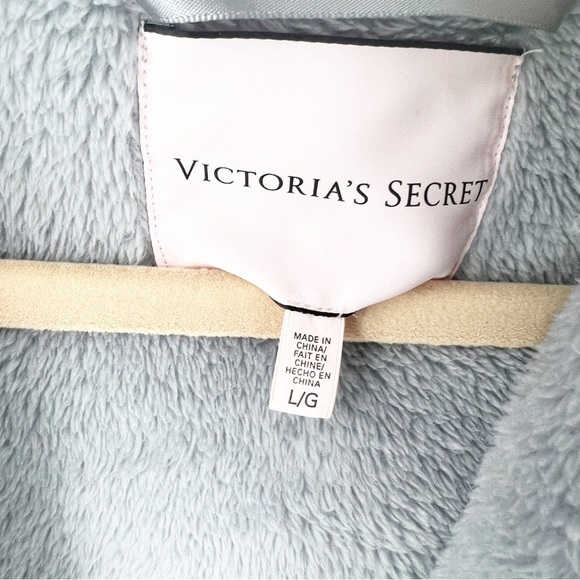 ✅ VICTORIA'S SECRET GREY/PINK/CREAM COZY ROBE WITH SASH SIZE LARGE - Picture 5 of 7